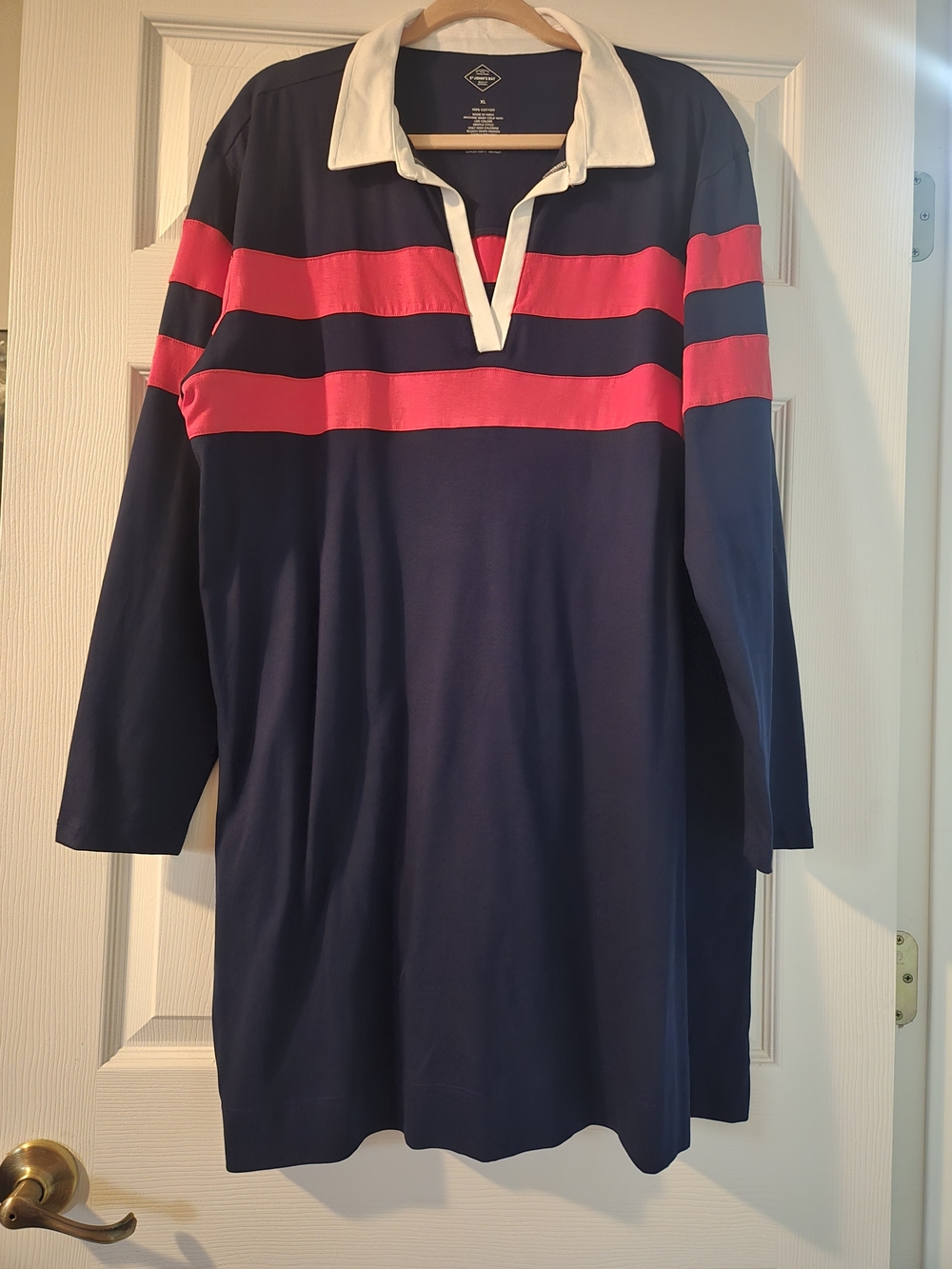 St. John's Bay Navy Polo Dress with Pink Stripes and White Collar